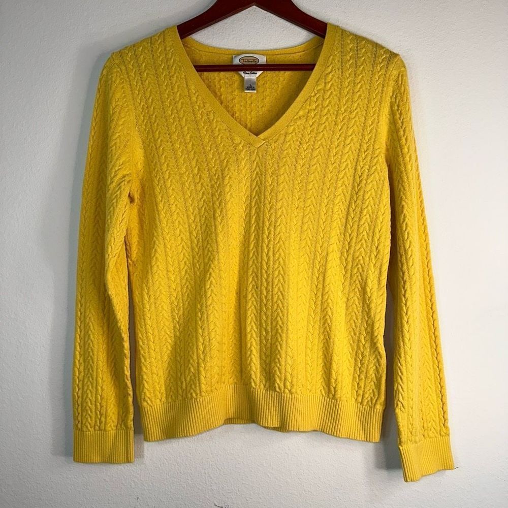 Vintage Talbots Womens Butter Yellow‎ Cable Knit Sweater Large Pima Cotton